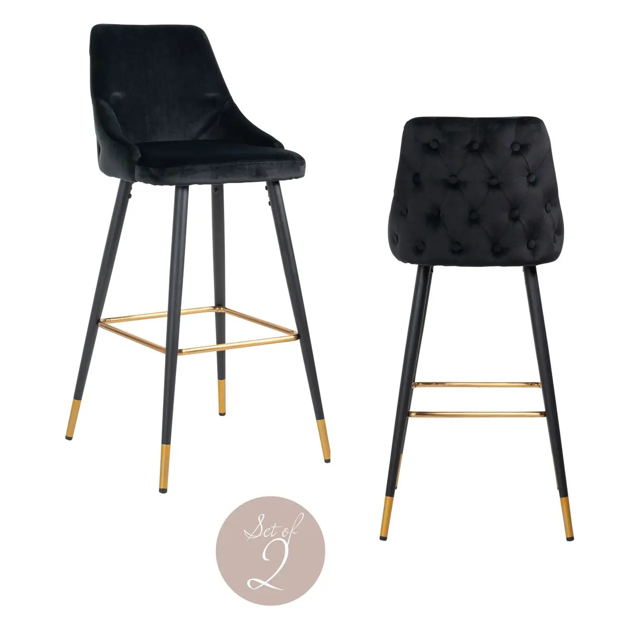 - Barstoel Imani black velvet (Set of 2)