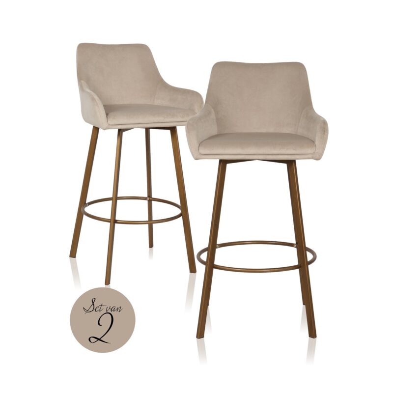 - Barstoel Cressida khaki velvet high back (Set of 2)
