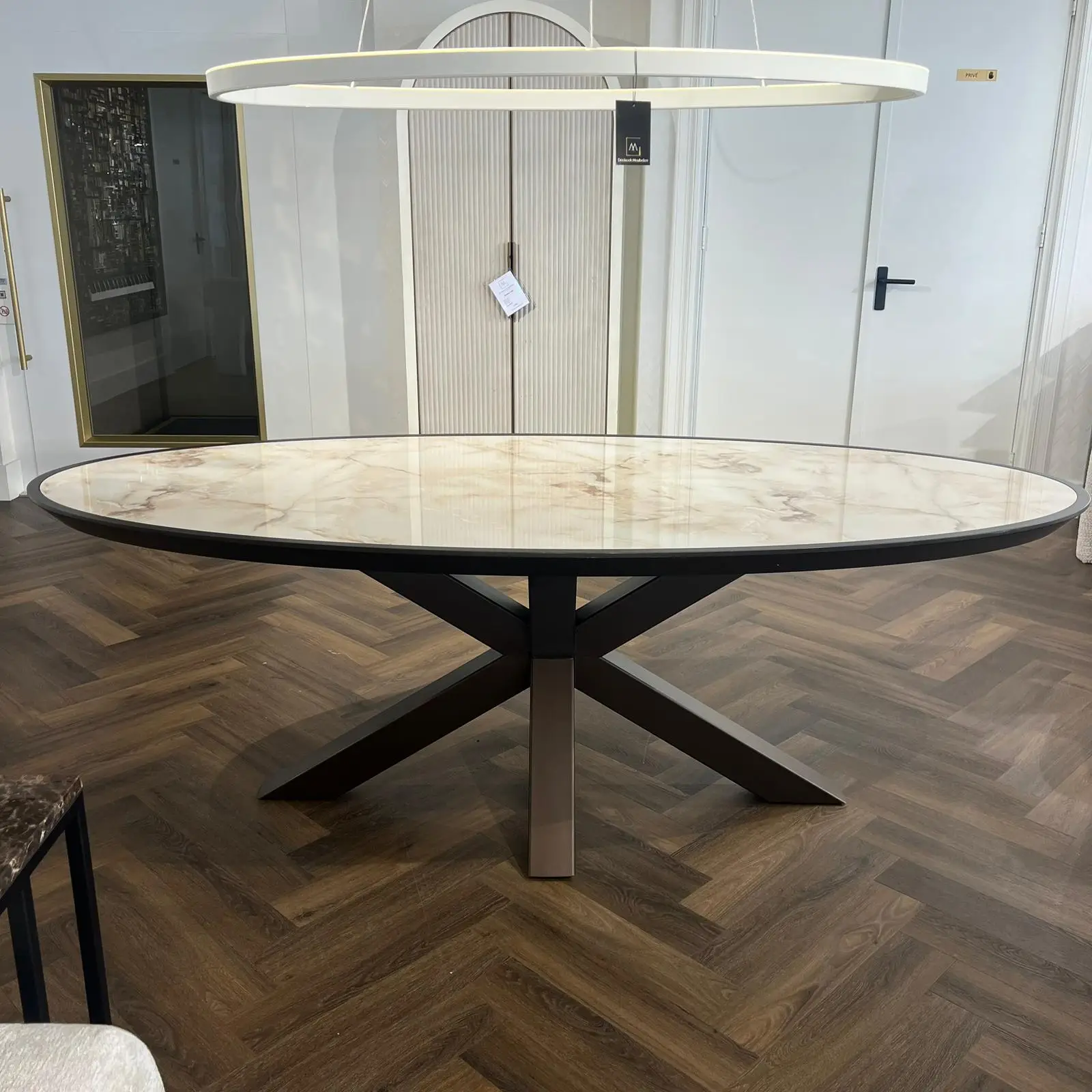 Eettafel Marmer Ovaal met Spinpoot Verbouwings Uitverkoop - Afbeelding 4