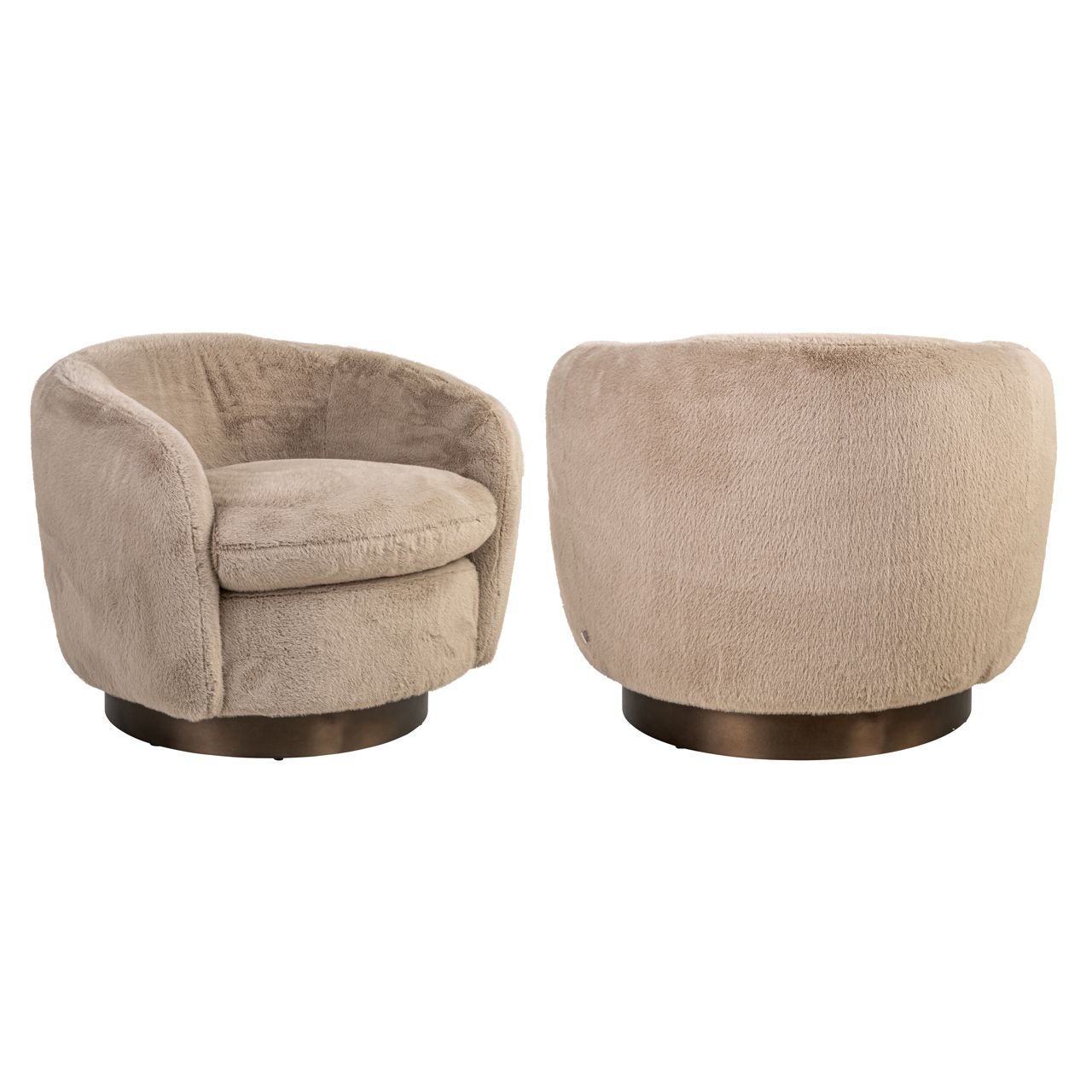 - Lounge stoel Colmar khaki fluffy swivel