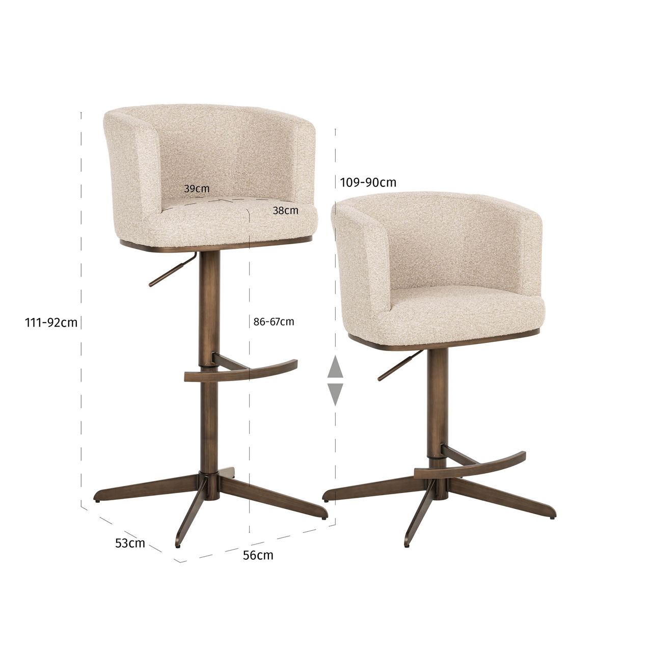 Richmond - Barstoel Cheyenne biscotti swivel - Afbeelding 68